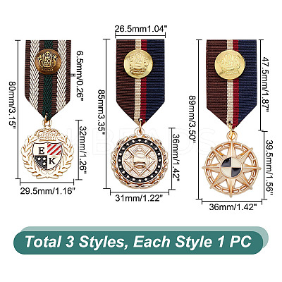 3Pcs 3 Style Sun & Shield & Leaf Retro British Preppy Style Alloy with Iron Pendant Lapel Pins FIND-GA0002-77-1