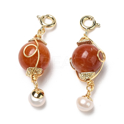 Wire Wrapped Natural Jade Round Pendant Decorations AJEW-P108-06G-1