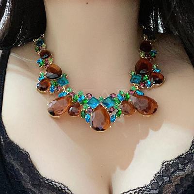 Alloy & Glass Teardrop Beaded Bib Necklaces for Women FS-WGD1103-01-1