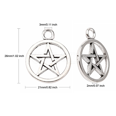 Tibetan Style Pentagram Pendants X-PALLOY-2739-AS-LF-1