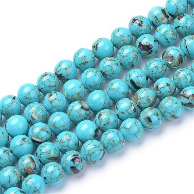 Assembled Synthetic Turquoise and Shell Beads Strands G-S212-8mm-03-1