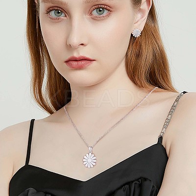 316 Surgical Stainless Steel Daisy Stud Earrings and Pendant Necklace JX376A-1