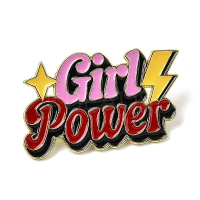 Word Girl Power Alloy Enamel Pins for Clothes for Women JEWB-F043-01A-1
