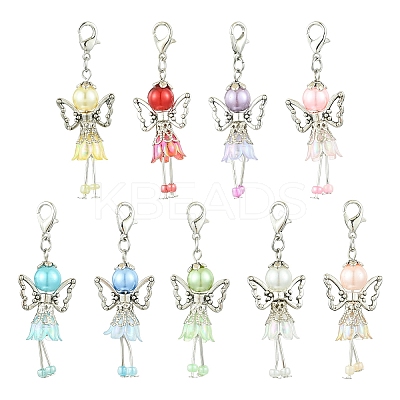 9Pcs 9 Colors Angel Acrylic & Alloy & Platic Beads Pendant Decoration HJEW-YW00083-1