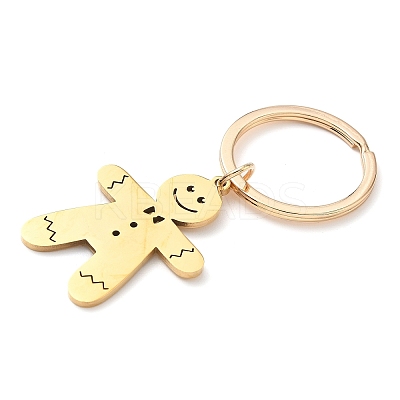 201 Stainless Steel Christmas Gingerbread Man Keychain KEYC-H021-04G-1