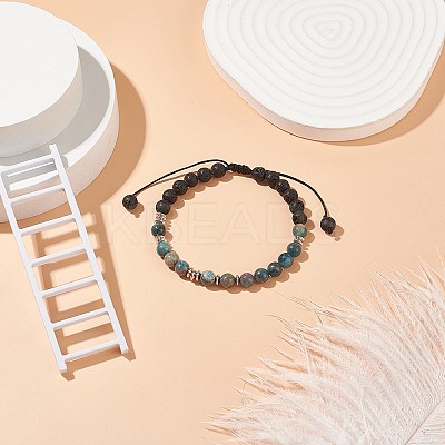 Natural Apatite & Lava Rock Braided Bead Bracelet BJEW-TA00188-04-1