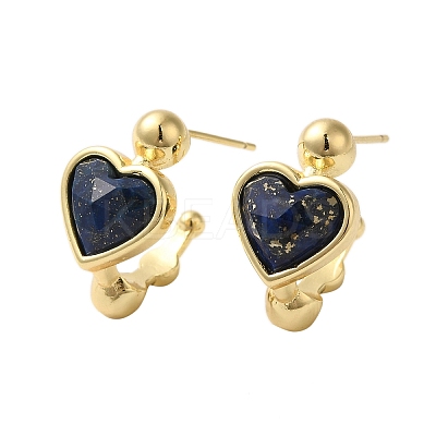 Natural Dyed Lapis Lazuli Heart Stud Earrings EJEW-K287-01G-05-1
