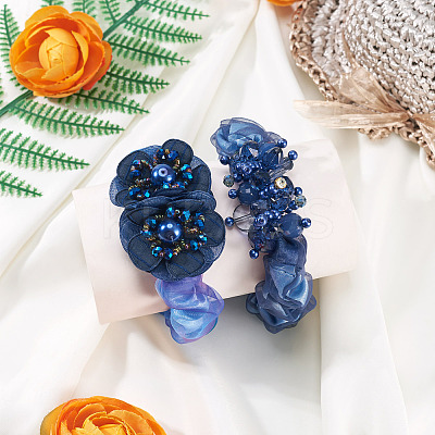2Pcs 2 Colors Chic Solid Color French Satin Pigtail Hair Tie for Elegant Hairstyles OHAR-TA0001-11-1