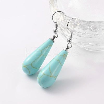 Teardrop Platinum Tone Brass Natural & Synthetic Mixed Stone Dangle Earrings EJEW-M058-M-1