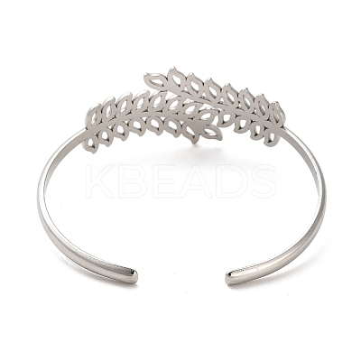 Non-Tarnish Hollow Out 304 Stainless Steel Leaf Cuff Bangles LS-BJEW-G694-07P-1