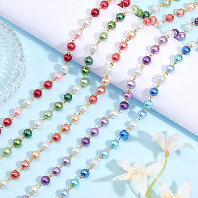 5Pcs 5 Color Handmade Glass Pearl Beaded Chain AJEW-CA0003-32-1