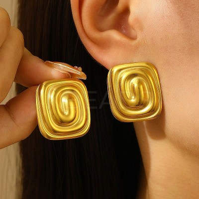 304 Stainless Steel Rectangle with Spiral Stud Earrings EJEW-V006-05G-1
