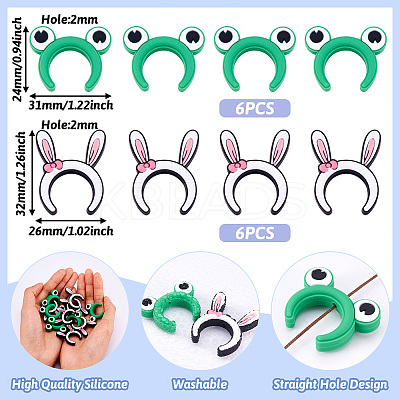 12Pcs 2 Styles Rabbit Ear & Frog Silicone Focal Beads SIL-TA0001-91-1