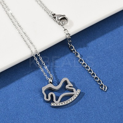 304 Stainless Steel Crystal Rhinestone Rocking Horse Pendant Necklaces for Women NJEW-F339-02P-1