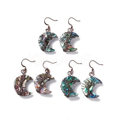 Natural Paua Shell Crescent Moon Dangle Earrings EJEW-G307-01R-1