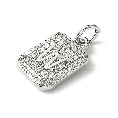 Rack Plating Brass Micro Pave Clear Cubic Zirconia Charms KK-G501-01W-P-1