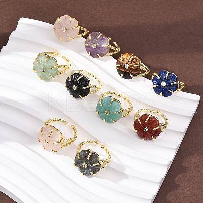 Flower Natural Mixed Stone Cuff Rings RJEW-G366-01G-1