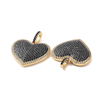 Heart Brass Micro Pave Cubic Zirconia Pendants KK-G435-04G-02-1
