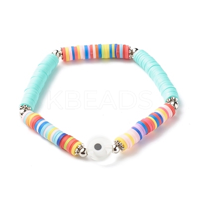 Handmade Polymer Clay Heishi Beads Stretch Bracelet BJEW-JB07372-03-1