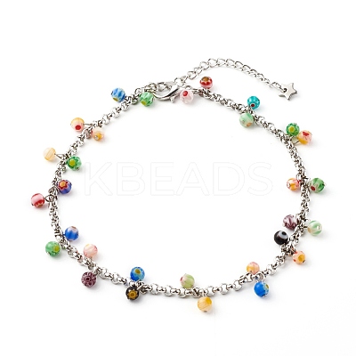 Millefiori Glass Charm Anklets AJEW-AN00441-1