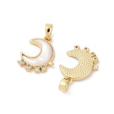 Natural White Shell Moon Pendants KK-U043-23G-02-1