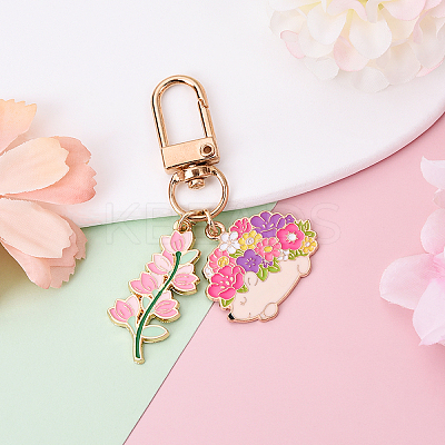 Flower Alloy Enamel Pendant Decoration HJEW-YW00050-04-1