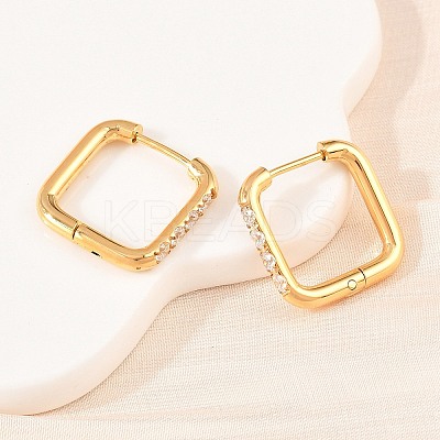 304 Stainless Steel Clear Cubic Zirconia Square Hoop Earrings EJEW-L307-09G-1