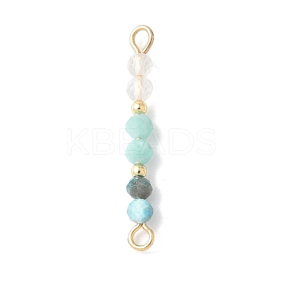 Faceted Round Natural Quartz Crystal & Amazonite & Apatite Beaded Connector Charms PALLOY-JF03530-03-1