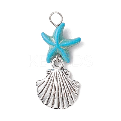 Starfish Dyed Synthetic Turquoise Pendants PALLOY-JF04259-1