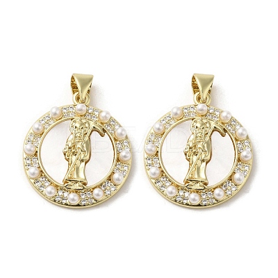 Brass Pave Shell Pendants KK-I708-16M-G-1