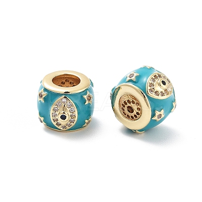 Eye & Star Pattern Rack Plating Brass Micro Pave Cubic Zirconia European Beads with Enamel KK-G512-01G-1