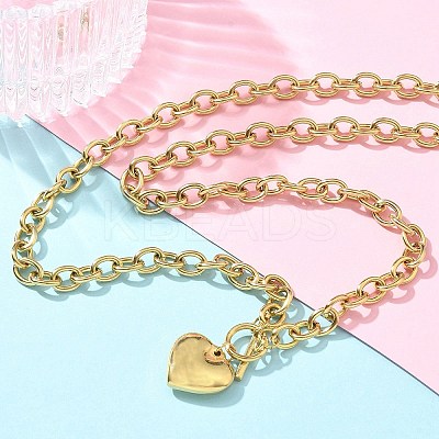 304 Stainless Steel Heart Pendant Cable Chain Necklaces for Women NJEW-C084-05G-1