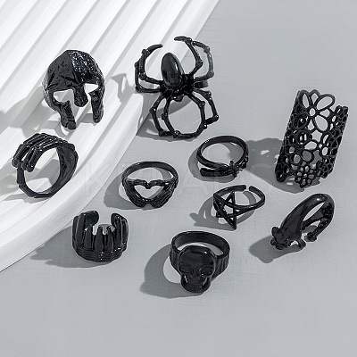 10Pcs Halloween Adjustable Alloy Finger Cuff Rings Sets RJEW-L131-01EB-1
