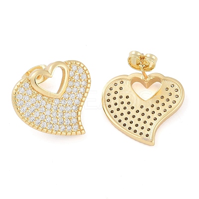 Brass Pave Clear Cubic Zirconia Studs Earring for Women EJEW-S225-06G-02-1