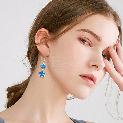 5 Pairs 5 Colors Alloy Enamel Flower Dangle Earrings EJEW-AN0004-76-1