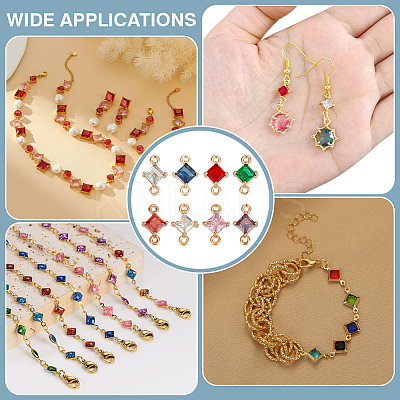 16Pcs 8 Colors Transparent Glass Links/Connectors GLAA-ME0001-12-1