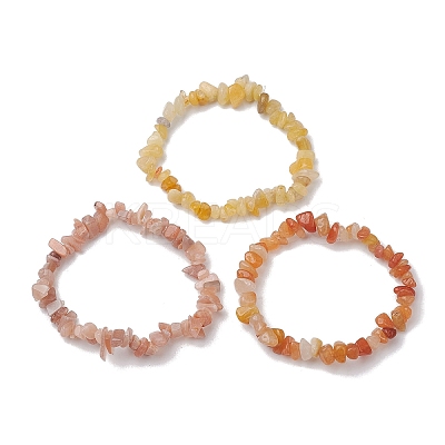 3Pcs Natural Red Aventurine & Natural Sunstone & Natural Topaz Jade Chip Beaded Stretch Bracelet Sets BJEW-JB10867-1