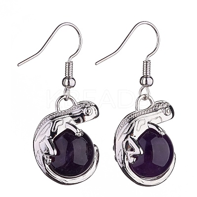 Natural Amethyst Chameleon Dangle Earrings with Crystal Rhinestone EJEW-A092-10P-07-1