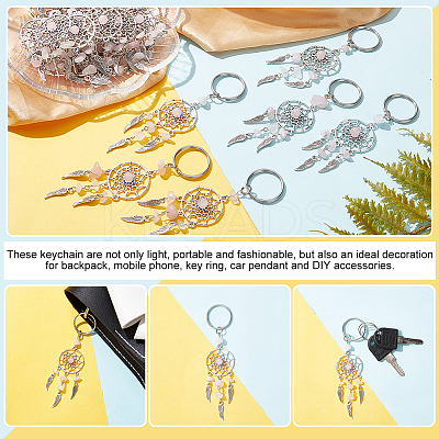 24Pcs Natural Chip Rose Quartz Keychain KEYC-NB0001-71-1