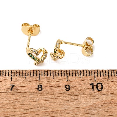 Brass Micro Pave Cubic Zirconia Heart Stud Earrings EJEW-K267-27G-1