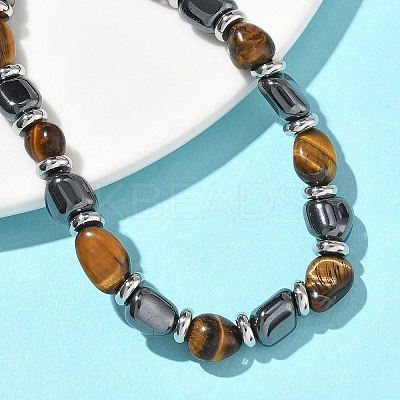 Natural  Tiger Eye
 & Non-magnetic Synthetic Hematite Beaded Braided Bead Bracelets for Men Women BJEW-Z148-08P-04-1
