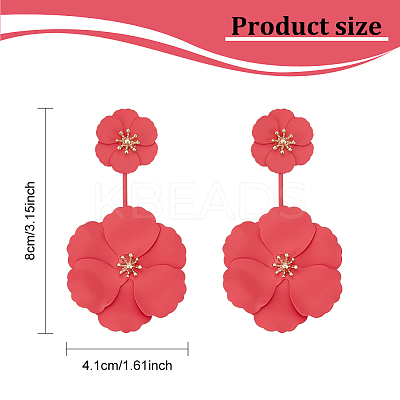 2 Pairs 2 Colors Alloy Double Flower Dangle Stud Earrings EJEW-AN0001-31-1