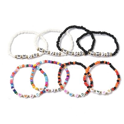 WWJD(What Would Jesus Do) Acrylic & CCB & Glass Beads Stretch Bracelets BJEW-K299-01-1