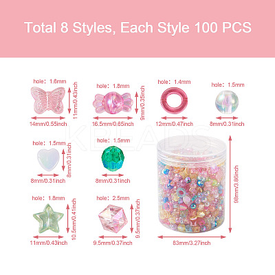 800Pcs 8 Style Transparent Acrylic Beads TACR-FW0001-05-1