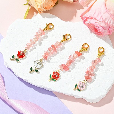 4Pcs Valentine's Day Alloy Enamel Rose Pendant Decorations HJEW-JM02858-1