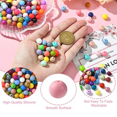 200Pcs Round Food Grade Eco-Friendly Silicone Beads SIL-CJ0001-90-1