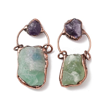 Raw Rough Natural Green Aventurine & Amethyst Big Pendants G-I324-03R-01-1