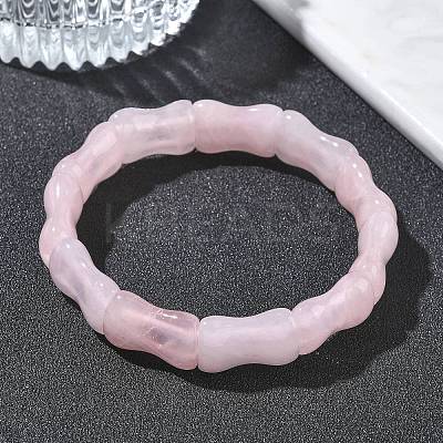 Bamboo Natural Rose Quartz Beads Stretch Bracelets for Women Men BJEW-K304-01M-1