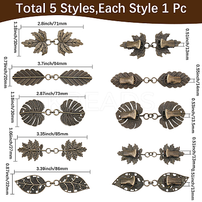 5Pcs 5 Styles Alloy Cardigan Clips AJEW-SC0004-38AB-1