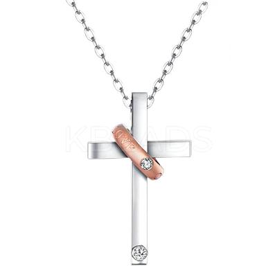 Stainless Steel Cross with Word Cover me with Love Pendant Necklace JN1130B-1